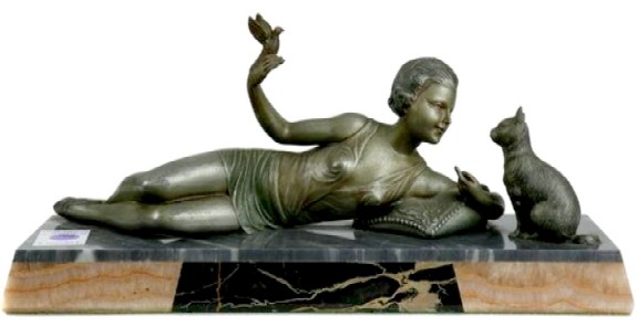 Woman with Bird and Cat Sculpture
